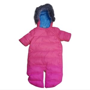 Hanna Andersson Pink Puffer Baby Snowsuit Infant Size 50 0-3 Months Faux Fur